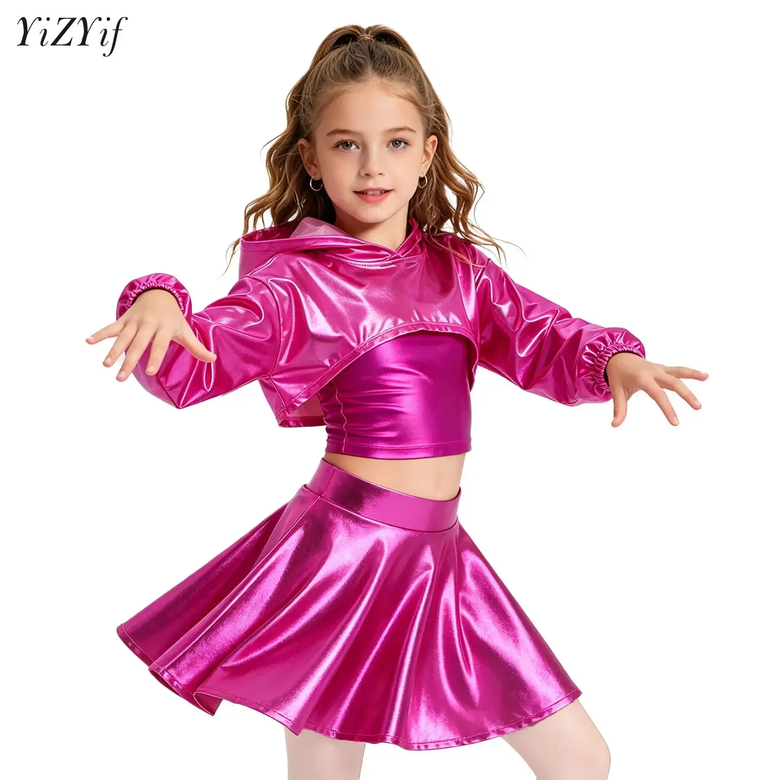 

Kids Girls Sequin Party Pageant Crop Top with Skirt/Shorts Set Disco Hip Hop Jazz Latin Performance Competition Outfit Dancewear