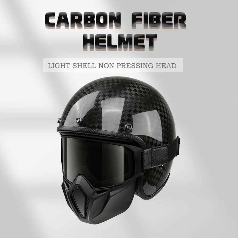 Carbon Fiber Helmet Retro Scooter Riding Detachable Brim Motorcycle Open Face Half Helmet Summer For Seasons 3C Certification