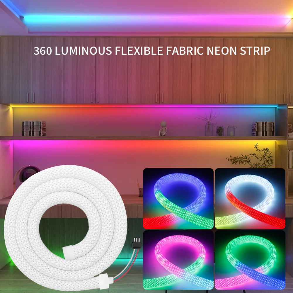 DC5V WS2811 WS2812B Round Reticulate Pattern Neon LED Strip 360 Degree Smart RGB Flexible Silicon Light Tape IP67 And 28Key Kit