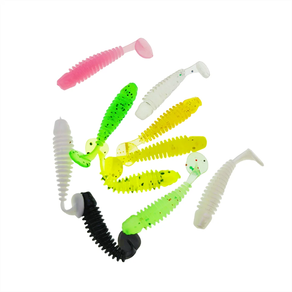 MUKUN 10PCS Micro Soft Fishing Lures 0.6g/40mm T-tail Worm Lure Small Artificial Bait Jig Wobblers Bass Pike Fishing Tackle