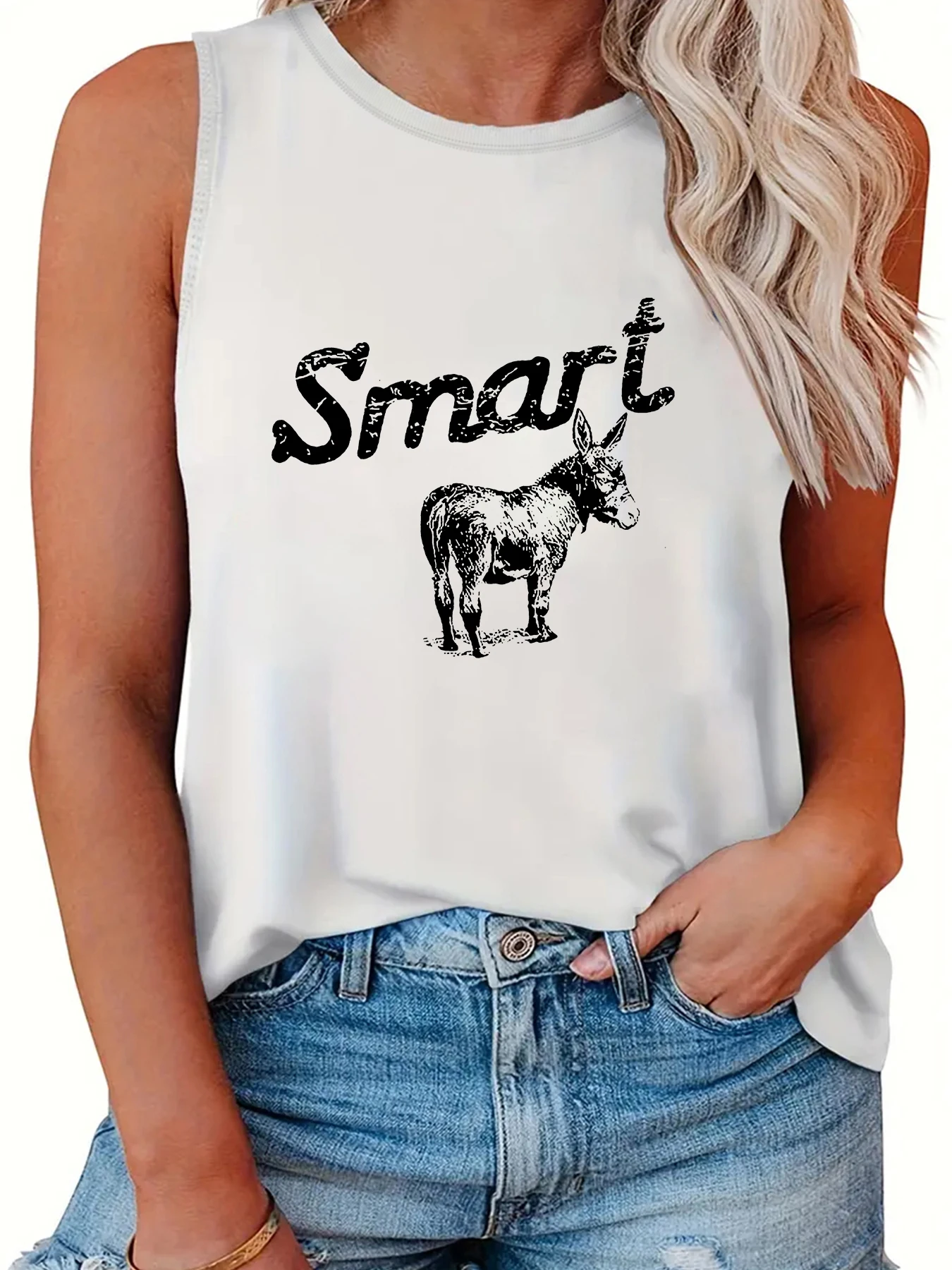 

Animal Print Crew Neck Tank Top Sleeveless Casual Top For Summer & Spring Women's Clothing