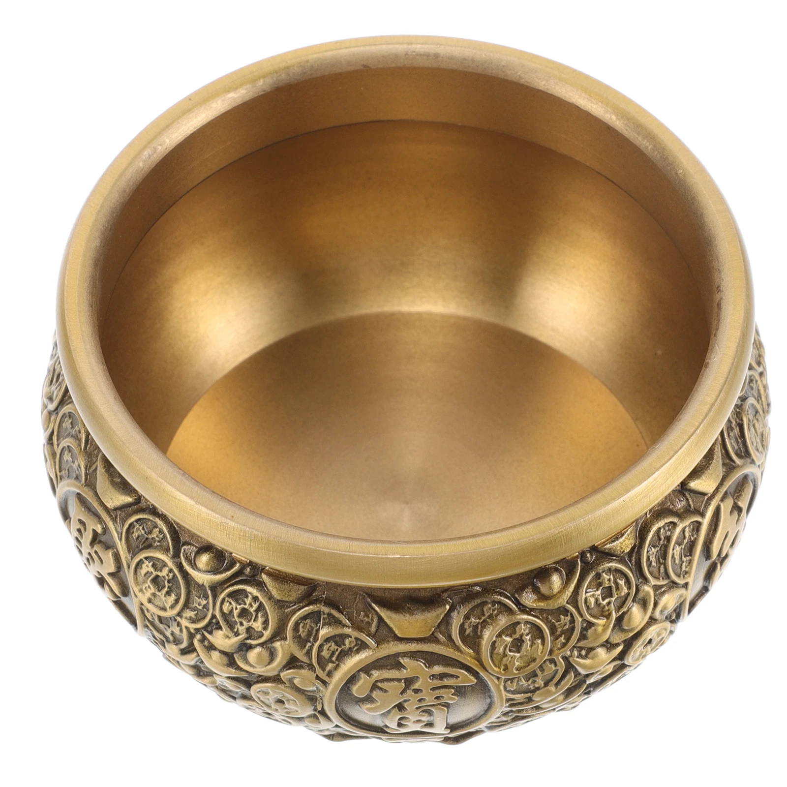 Vintage Brass Treasure Bowl Feng Shui Decor Wealth Prosperity Money Holder Ornament for Home Office Positive Energy Table Accent