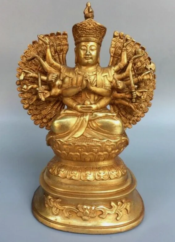 6.8'' Old Marked Bronze Gilt 18 Hands Gaunyin Maha Cundi Mother Buddha Statue