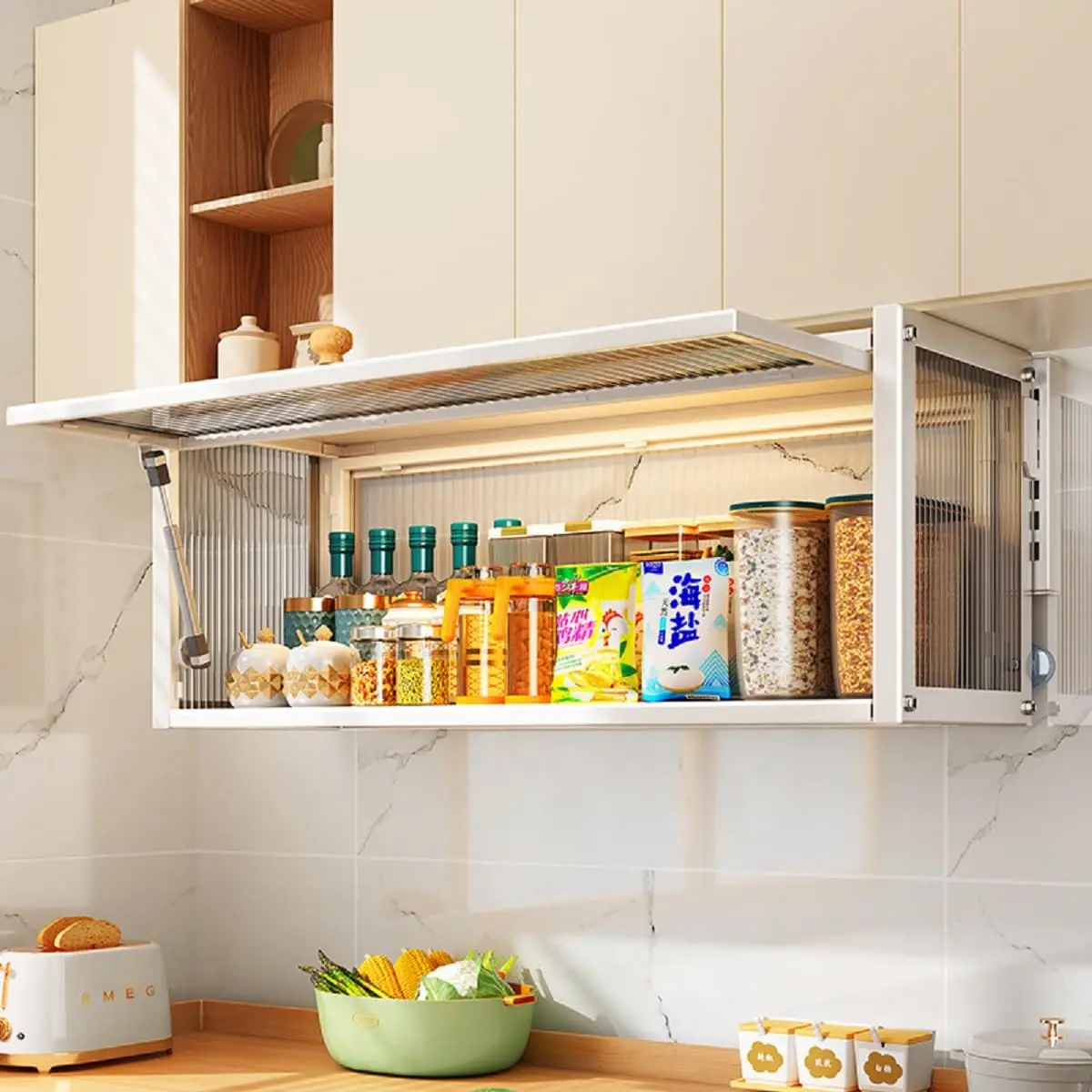 

Gdrasuya10 Wall Mount White Kitchen Storage Cabinet Pantry, Hanging Kitchen Pantry Wall Cabinet Organizer with Up-Flip Door Stee