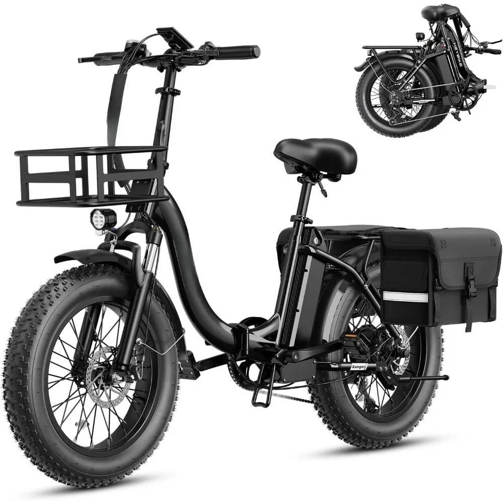 

Электрический велосипед по индивидуальному заказу для взрослых, 1500 Вт, пик, 28 миль в час, Ranger 2.0, передняя корзина и черная седельная сумка, черный