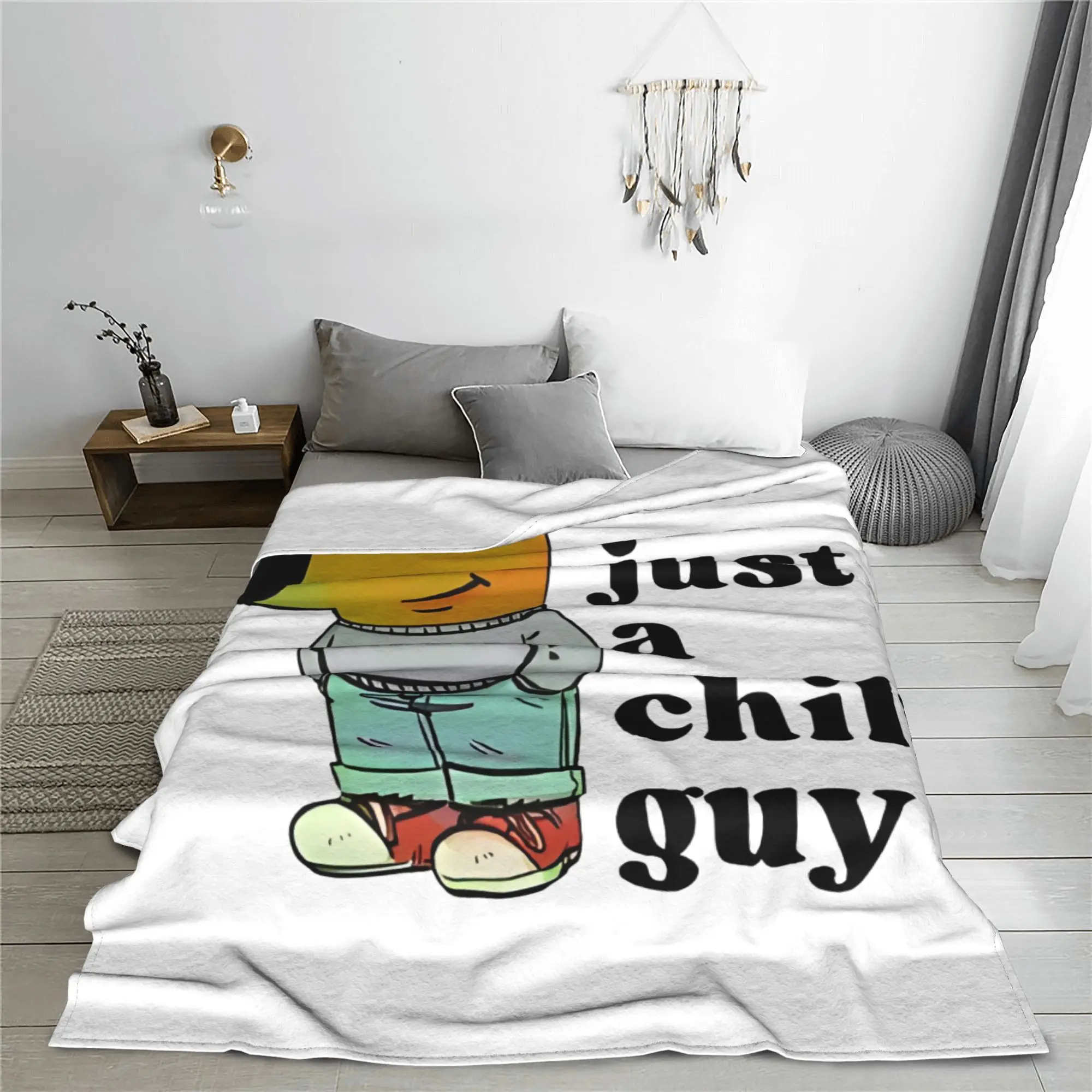 I'm Just A Chill Guy Meme Flannel Throw Blanket Funny Saying Blanket for Sofa Bedspread Soft Quilt Multifunction