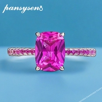 PANSYSEN 100% 925 Sterling Silver 2CT 6*8MM Cushion Cut Pink Sapphire Gemstone Wedding Party Ring for Women Luxury Fine Jewelry