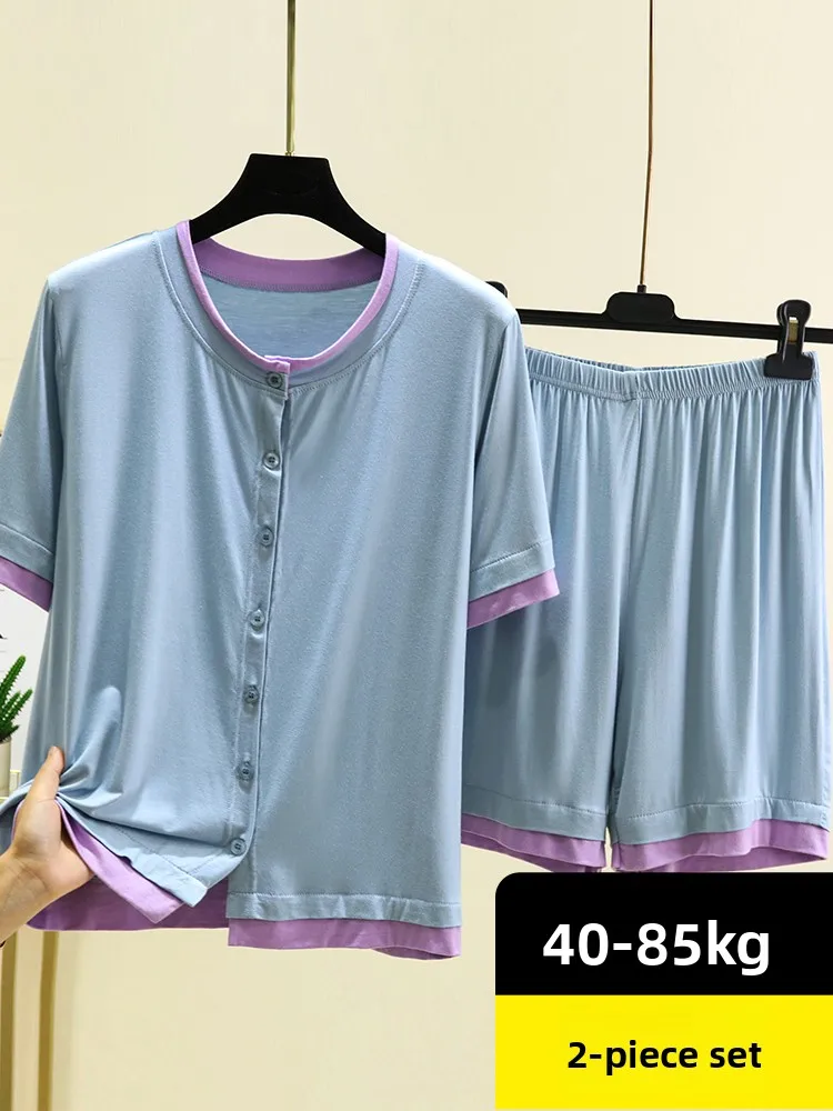 

Летний модальный комплект: открытый кардиган и шорты, женский, новый, с круглым вырезом, для дома, больших размеров, повседневная домашняя одежда, комплект из двух предметов