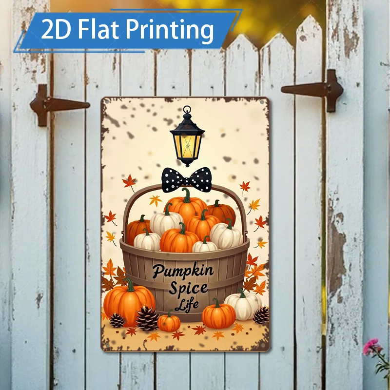 1 قطعة 8x12 بوصة علامة معدنية ريفي اليقطين التوابل الحياة تين تسجيل | ديكور المزرعة في الخريف | فن موسم الحصاد #1