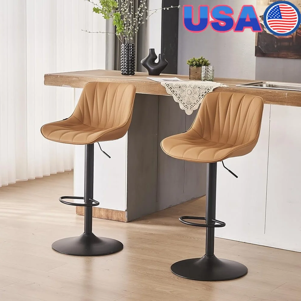 

Adjustable Swivel Bar Stools Set of 2 Modern Leather Padded Bar Chairs Kitchen Island Counter Height with Back Rest