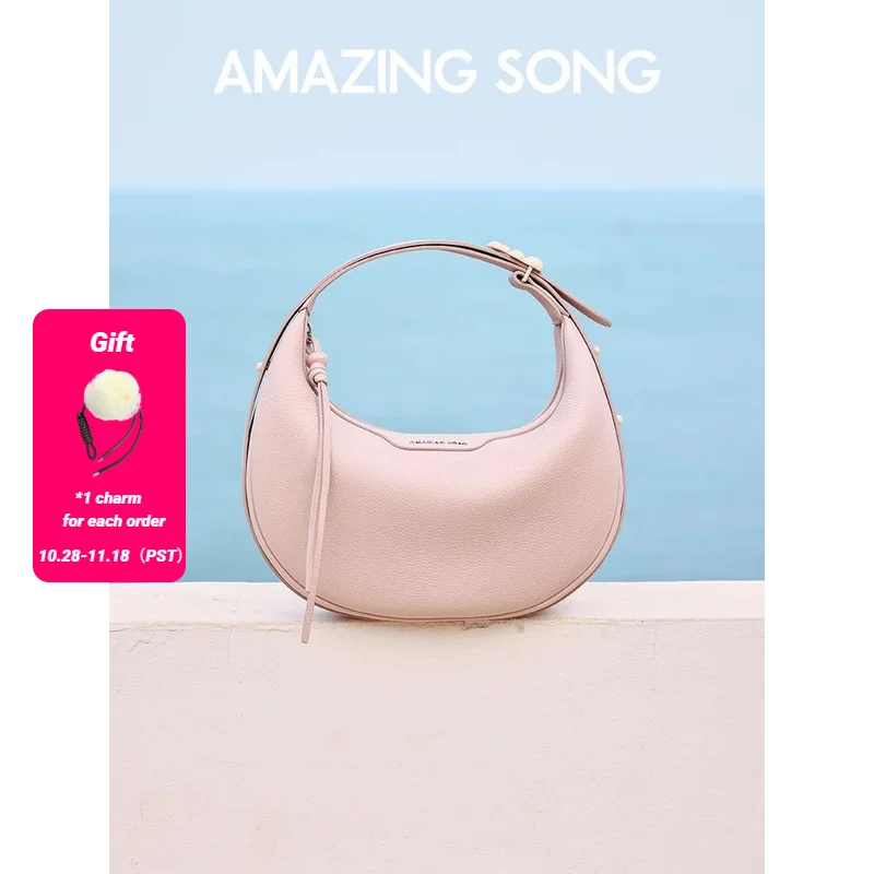 Amazing Song Original Design Half Moon Bag Small Top Grain Leather 2026 New Fashionable Women's Bags