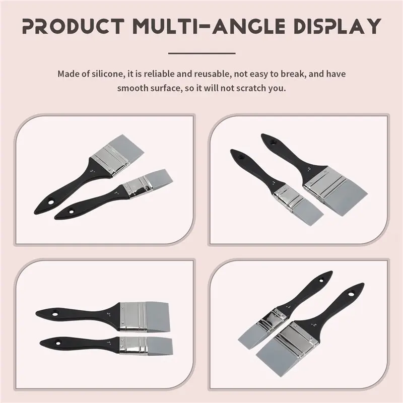 IALJ-2 PCS Paint Brushes, Silica Gel 1 Inch And 2 Inch Flat Silicone Paint Brushes, Wide And Narrow Solid Flexible Paintbrush Se