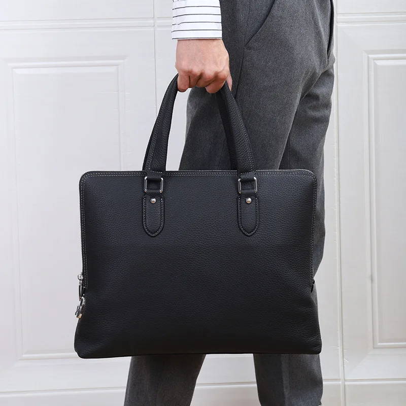 New Top Layer Cowhide Business Briefcase Fashionable Men's Handbag High-end Large Capacity Messenger Luxury Leather Briefcases