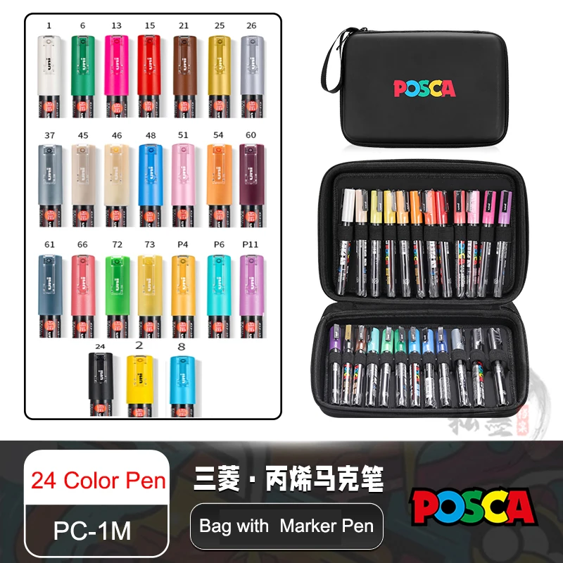 POSCA acrylstiften georganiseerd in tassen, 0,7-2,5 mm schoolkleurpennen, handige originele Japanse professionele kunstverfbenodigdheden
