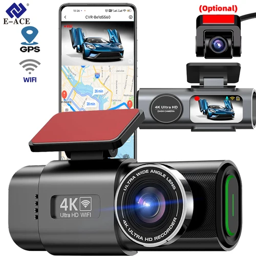 Cámara de salpicadero 4K GPS WIFI APP 24H visión nocturna Mini lente trasera opcional Dashcam coche DVR cámara grabadora de vídeo para coche caja negra