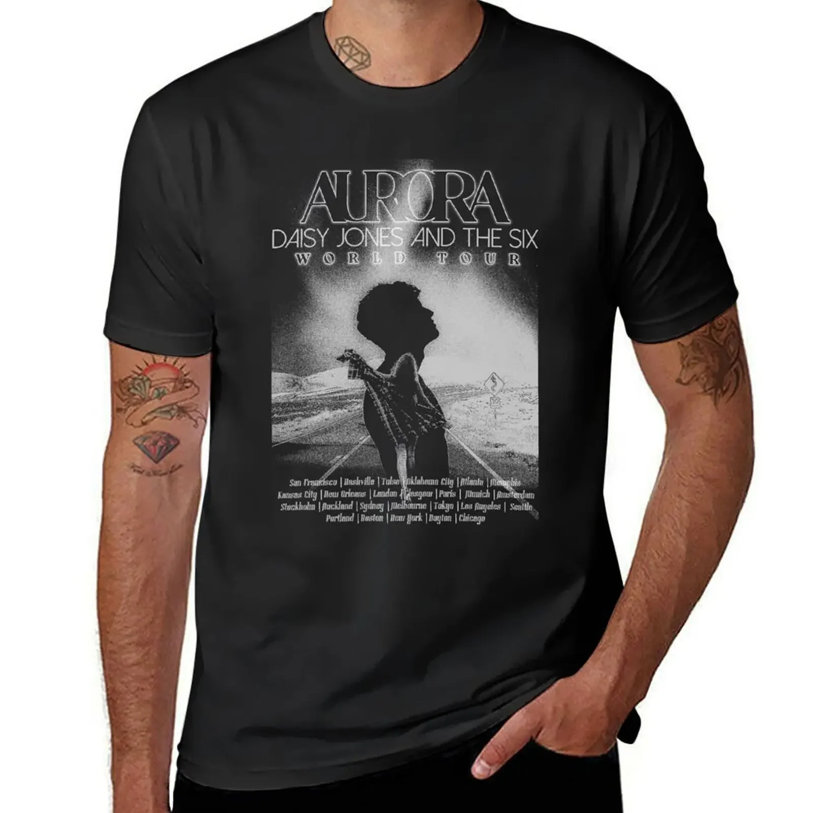 

AURORA WORLD TOUR - DAISY JONES AND THE SIX MERCH ON PASTEL T-Shirt Blouse customizeds oversized mens graphic t-shirts anime