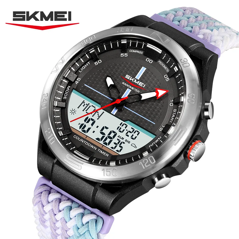 SKMEI 2686 Men's Outdoor Digital Watch Compass Date Pedometer Dual Display Hiking Sports Nylon Strap Multifunction Watches Men