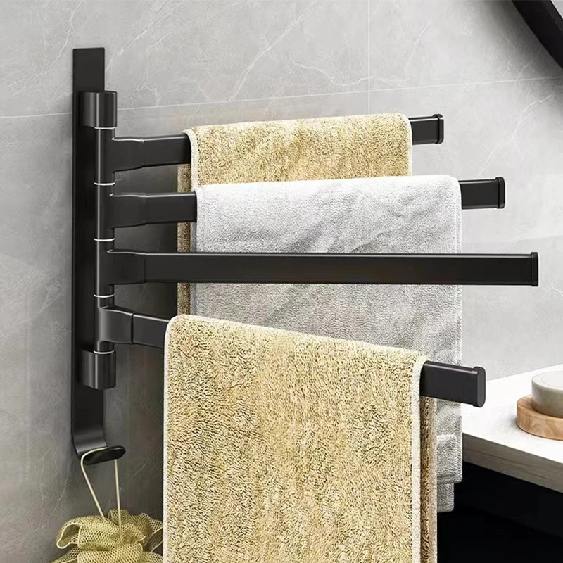

Rotatable Bathroom Towel Rack 4 Layers Wall Mounted Bar Towel Holder Space Aluminum Towel Hanger Kitchen Shelf Paper Hanging