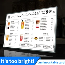 A4 Moving USB Led Light Restaurant Metal Display Menu Stand Signs Holder per negozio di birra da tavolo promozionale