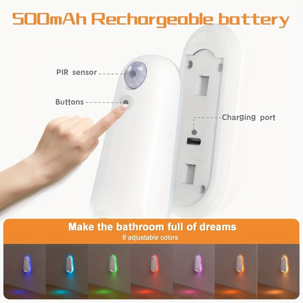 Rechargeable RGB Motion Sensor Toilet Bowl Night Light, Color‑Changing LED Lamp for Bathroom Interior Home Ambience Decoration