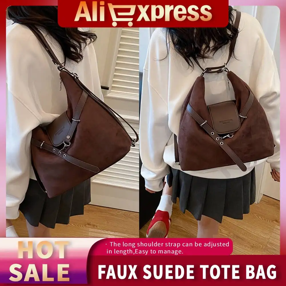

﻿Faux Suede Women Tote Bag W/Adjustable Straps Large Capacity Shoulder Crossbody Bags Fashion Backpack for Work Travel Shopping