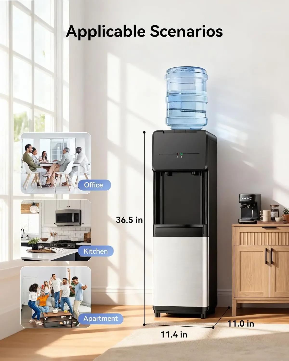 Top Loading Water Cooler, Hot & Cold Water Dispenser for 3-5 Gallon Bottles | Water Dispenser with 2 Spouts, Child Safety