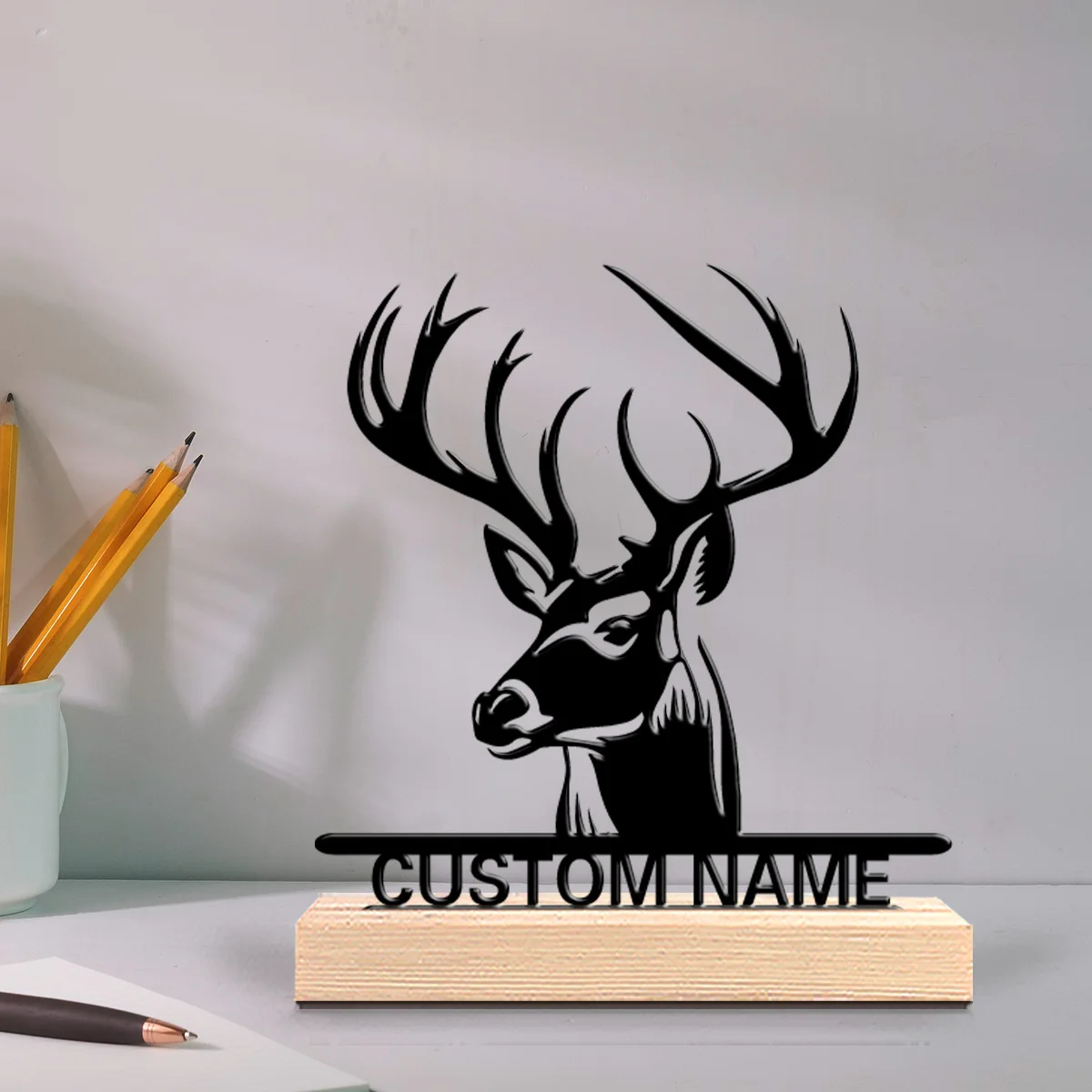 1pc Interesting Desktop Metal Statues Custom Content With Wooden Base Desktop Decorations in Bedrooms,Study Rooms,and Offices
