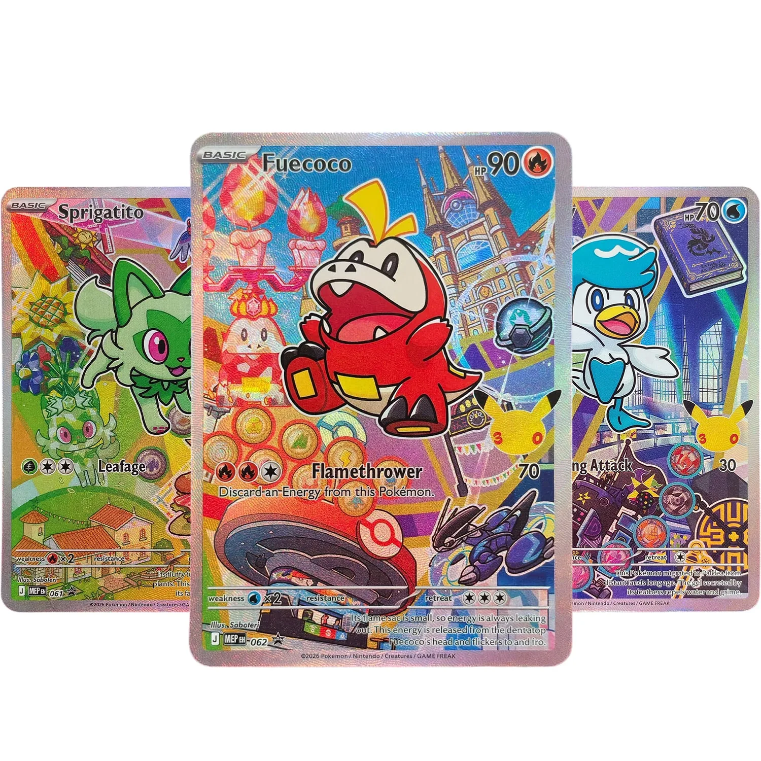 DIY Proxy English 30th Celebration MEP Series 3 Erster Partner Paldea Fuecoco # 062 Quaxly # 063 Sprigatito # 061 Spielkarten-Spielzeug
