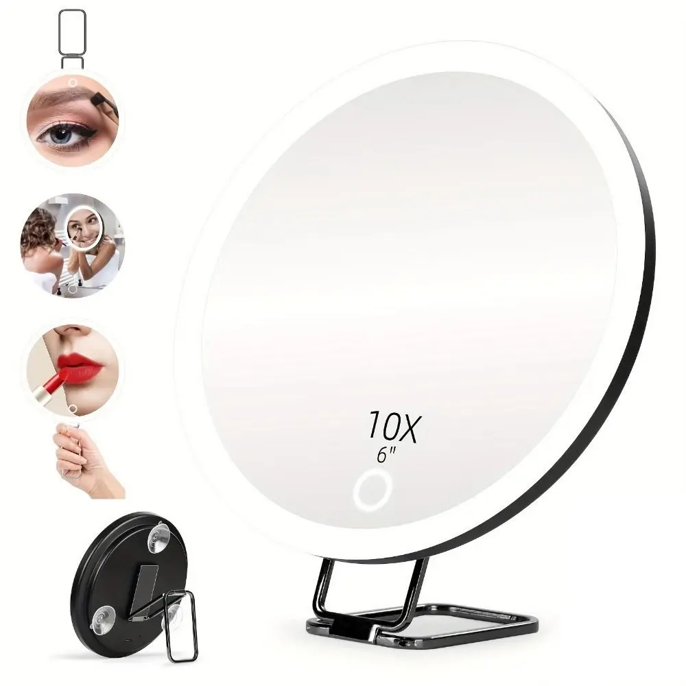 360° Adjustable Stand Magnifying Mirror with Light High-Definition Foldable Lighted Magnifying Glass 5/10/20/30x Suction Cup