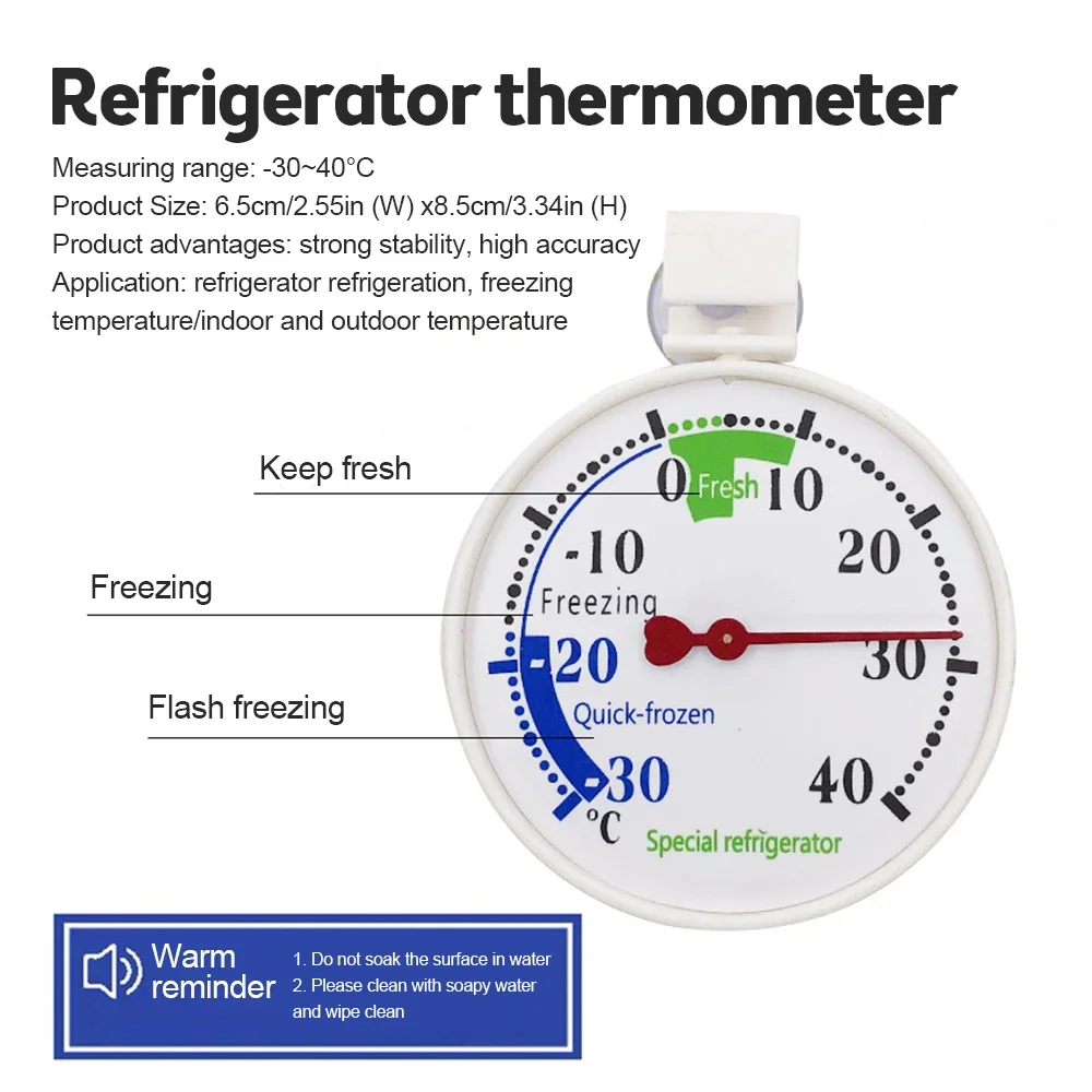 Mini Round Temperature Sensor Meter -30-40°C Analog Thermometer for Refrigerator Freezer Cooler Kitchen Pointer Temperature Test