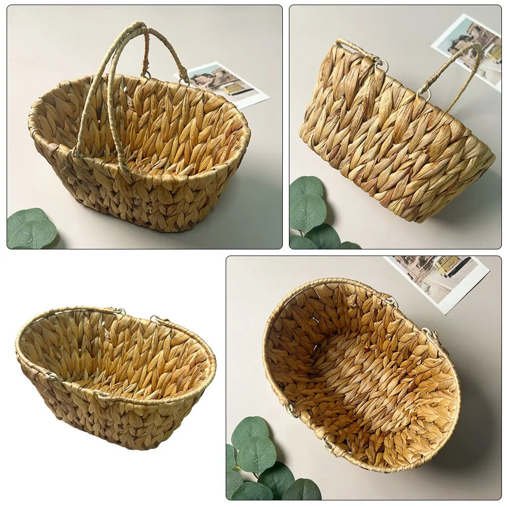 

Rustic Woven Storage Basket Swinging H Fruits Vegetables Eggs Snacks Grass H woven Home Supplies Large