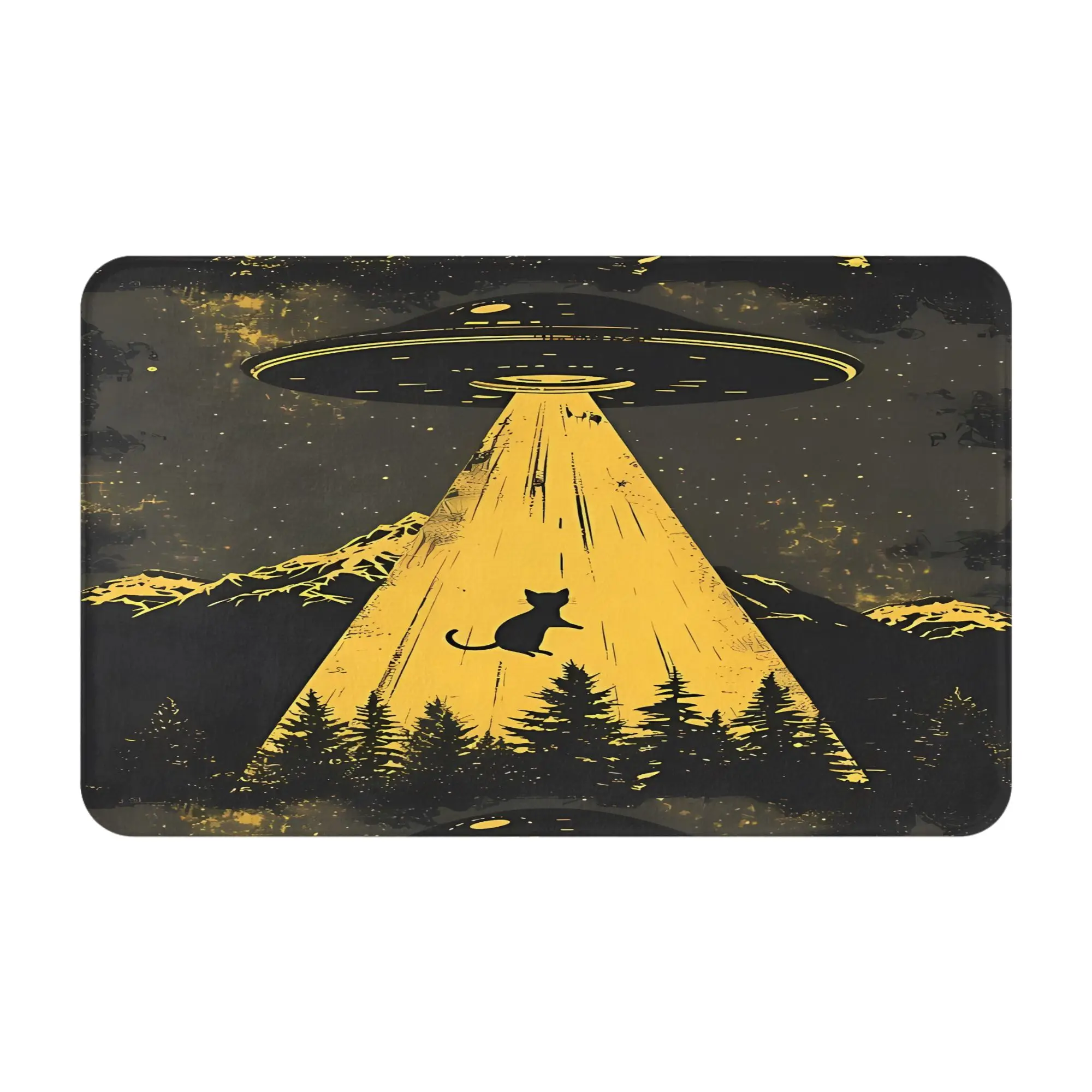 Yellow Light Column Non-slip Doormat Bath Mat Cat UFO Balcony Indoor Home Decor