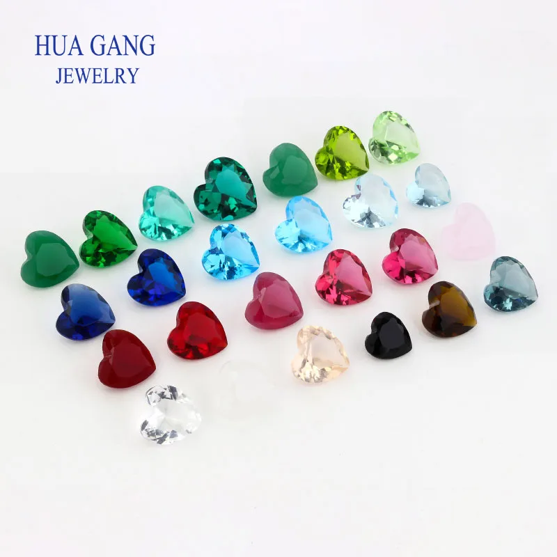 Glass beads Various Color Loose Stone heart Shape Glass red blue white Green color Beads Synthetic Gems For Jewelry