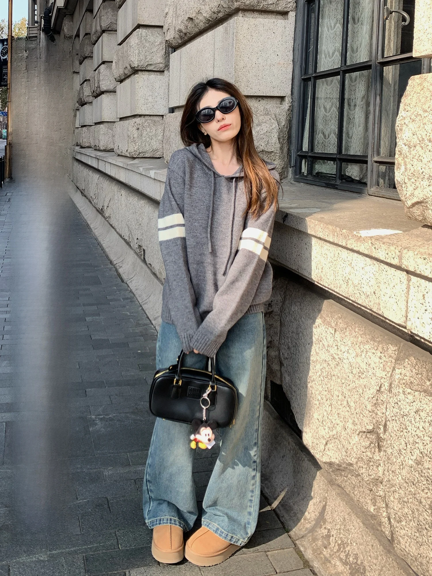 

Hhi ey свитер с капюшоном и шнурком, женский осенний цвет, дизайн в полоску, длинный топ све для поездок на работу, стандартная длина