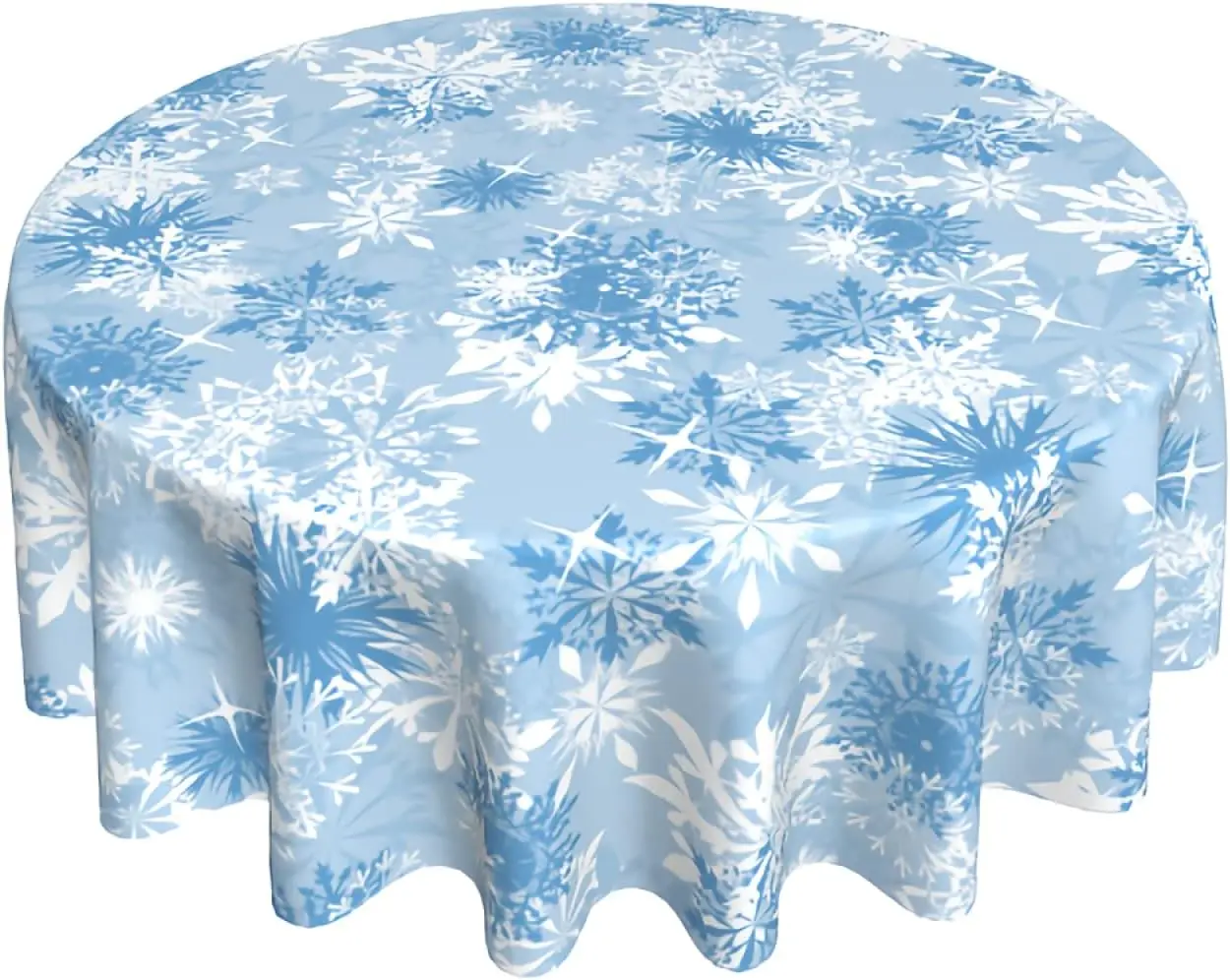 Christmas Snowflake Blue Round Tablecloth 60 Inch Blue and White New Year Decor Holiday Snow Winter Table Cloth Polyes