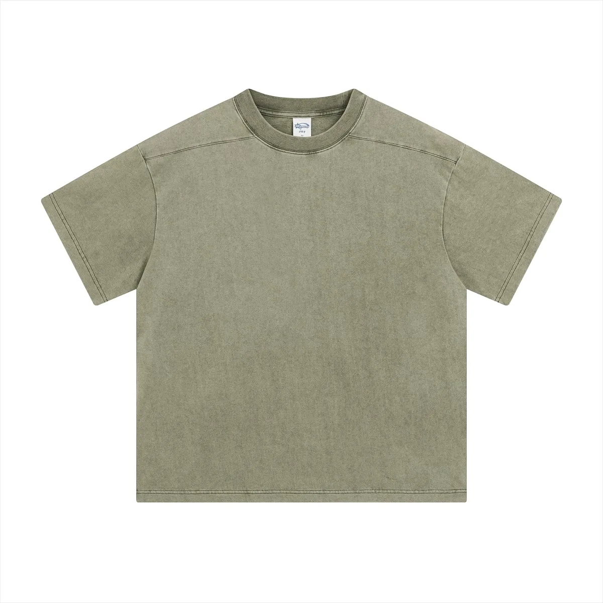 Japanese Retro Wax Printing Splicing Wash Water Used T-shirt Men's Trendy Loose Casual Round Neck Couple's Top