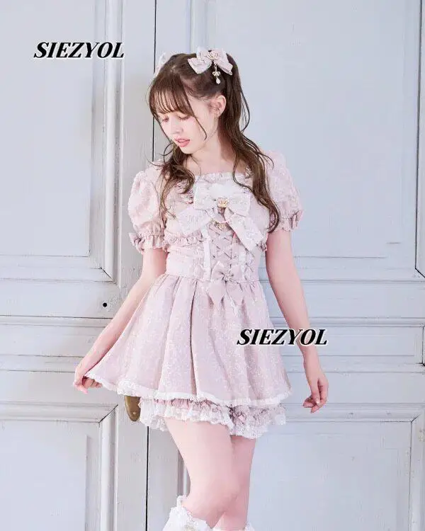 Sweet Cute Lolita Jacquard Lace Short Sleeve Dress and base Shorts Set Japanese Mine Mass-Produced Summer New Dresses Outfits