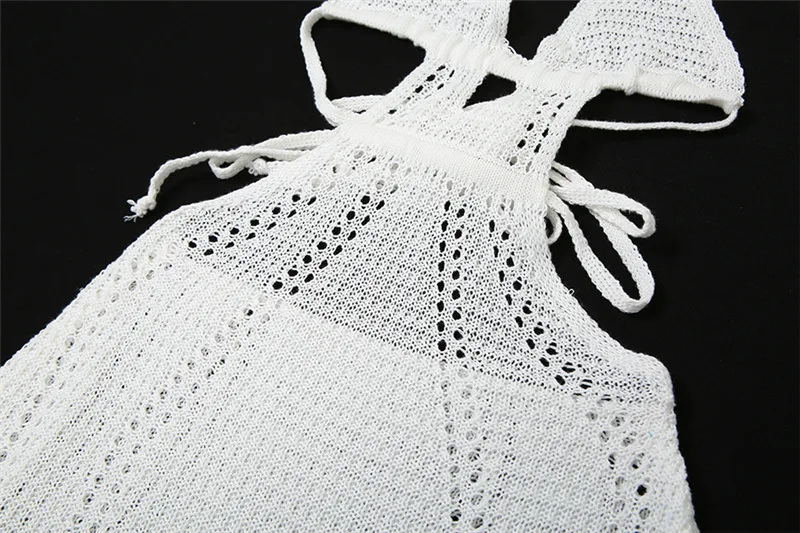 Vintage Häkel blume aushöhlen Kleid Vertuschungen schicke Frauen sexy stricken rücken freie Krawatte Mini kleid Sommer Strand Urlaub Bodycon – Detail 25