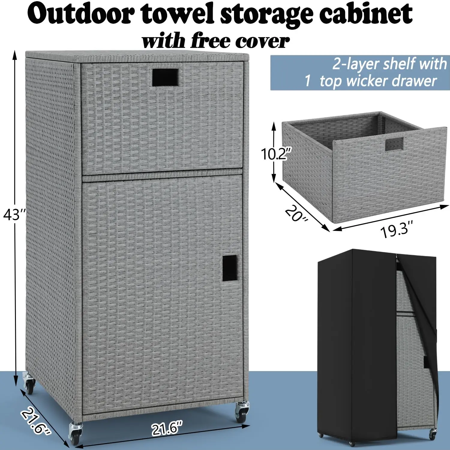 Outdoor Pool Towel Storage Cabinet Outdoor Towel Rack For Pool With Shelf & Drawer Pool Towel Holder With Rolling Wheels Hot Tub