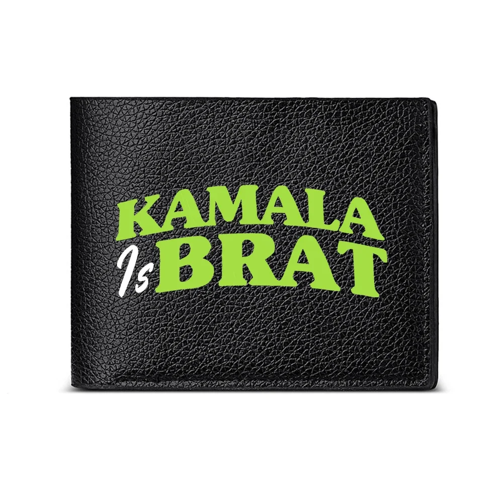 Kamala Is Brat Fashion Statement Men's Wallet Card Holder Casual Business Style Print Design Bold Green Text On Black Background