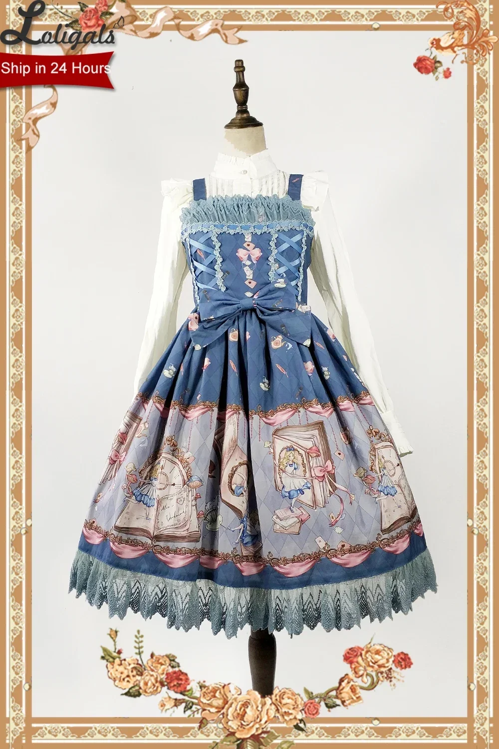 O Livro da Terra Misteriosa de Alice ~ Doce Vestido Lolita JSK Estampado da Infanta