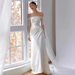 SONDR Off the Shoulder Lace Customized Wedding Dresses Long Sleeves Satin Mermaid Ivory Brides Gowns Women Bridal Dresses
