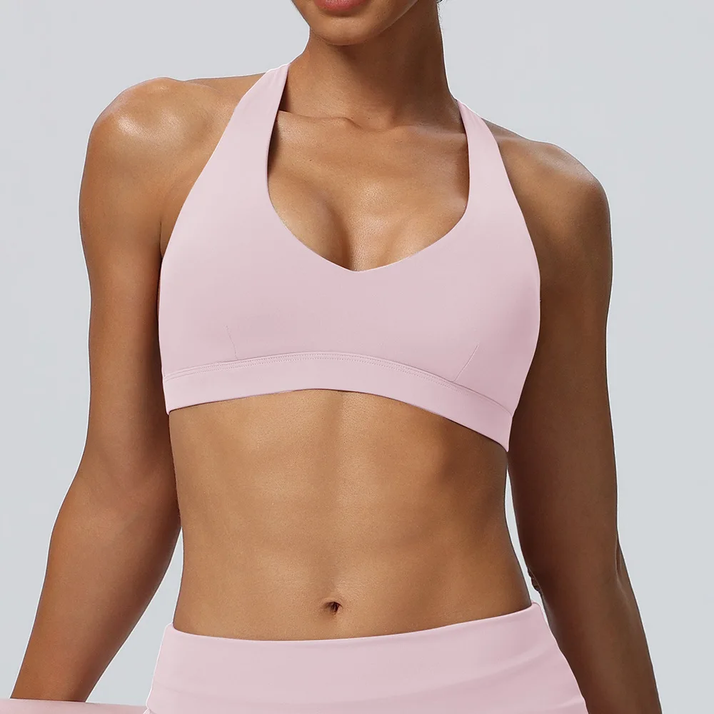 Sexy sports bra for women soft running gathering hanging neck beautiful shoulder straps chest pads yoga clothes fitness bra vest
