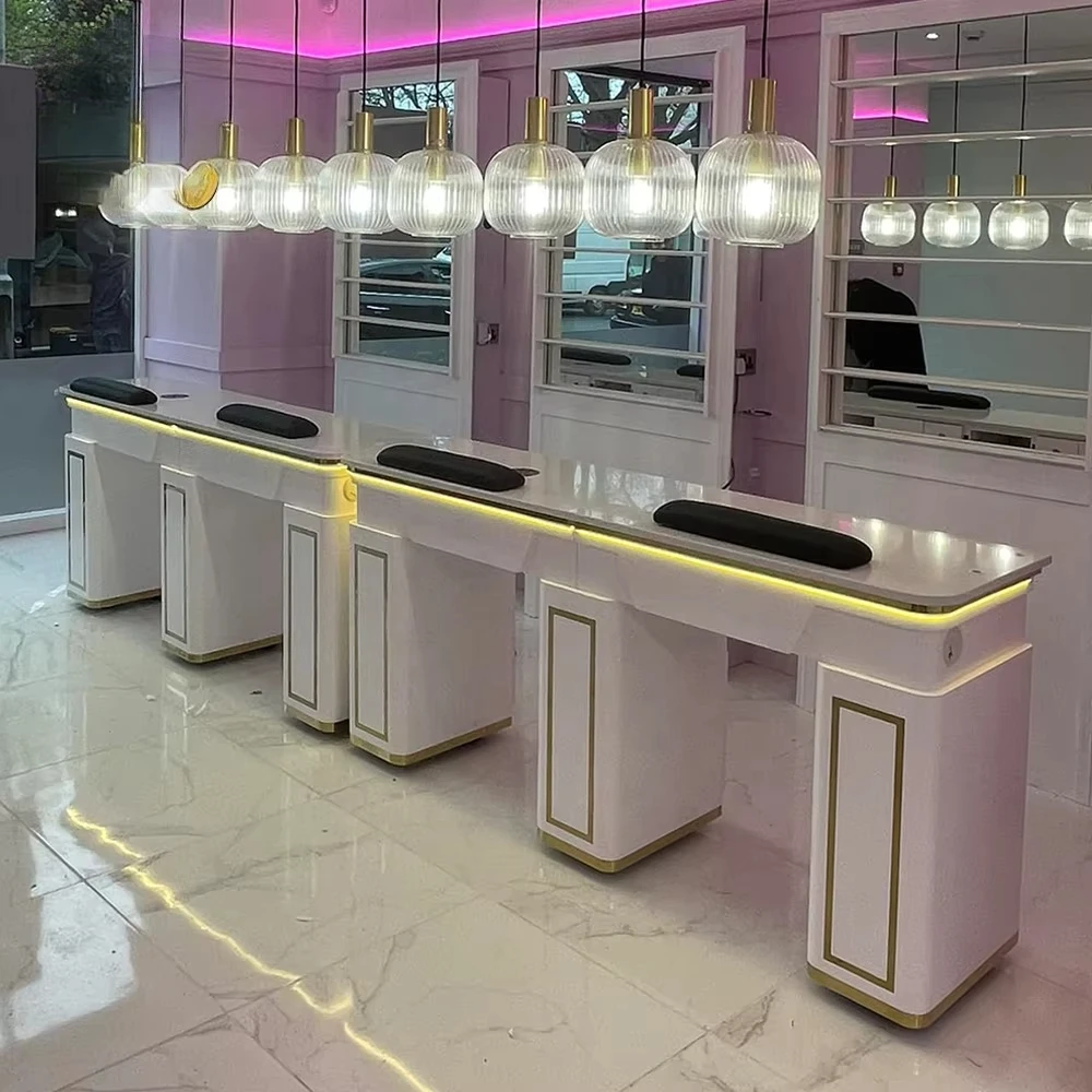 Nail Art Station Table Salon Spa White Nail Art Technician   Table Package Double Silver l  Table Salon Furniture