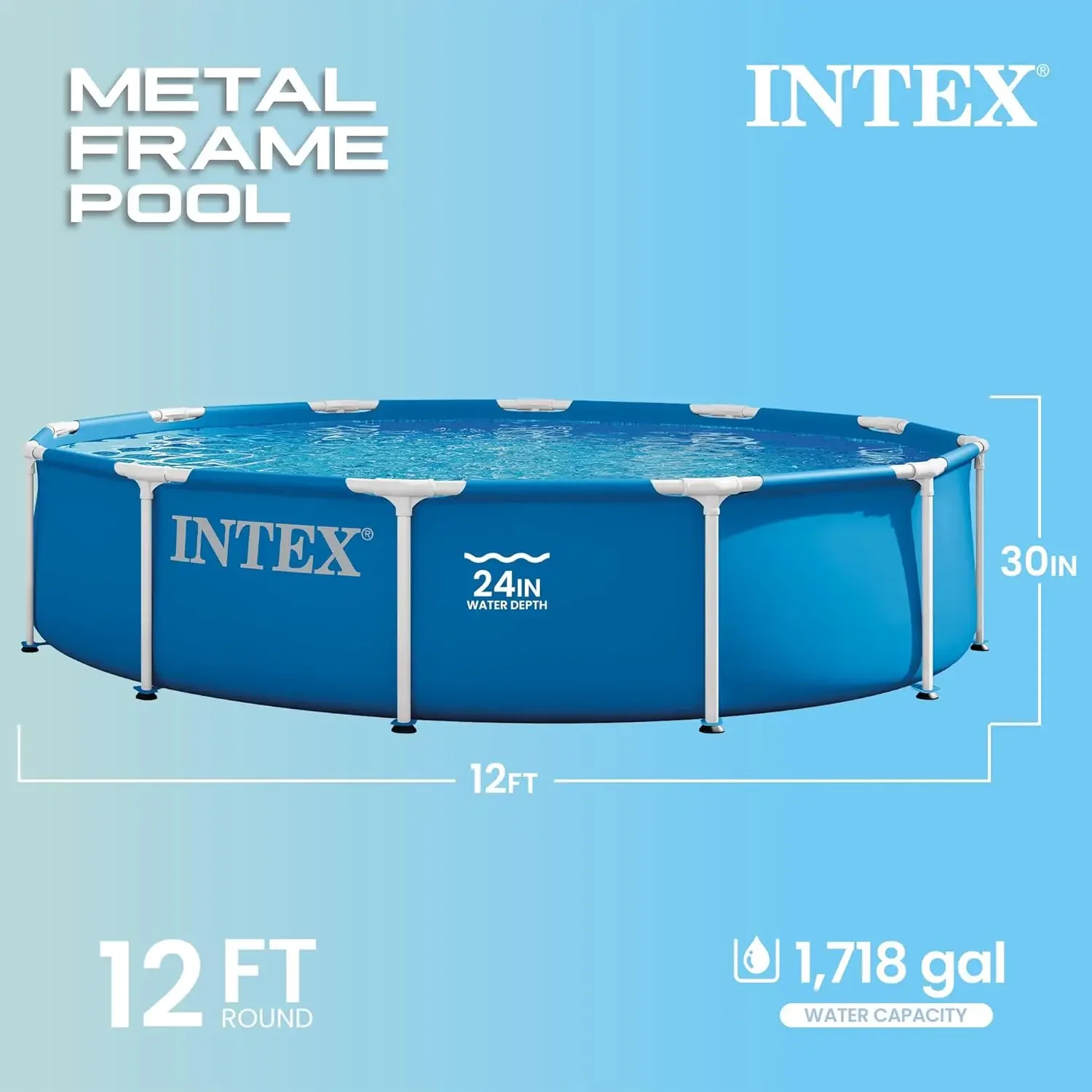 Metal Frame 12 ft x 30 in Above Ground Pool Set, Round Swimming Pool with Steel Frame