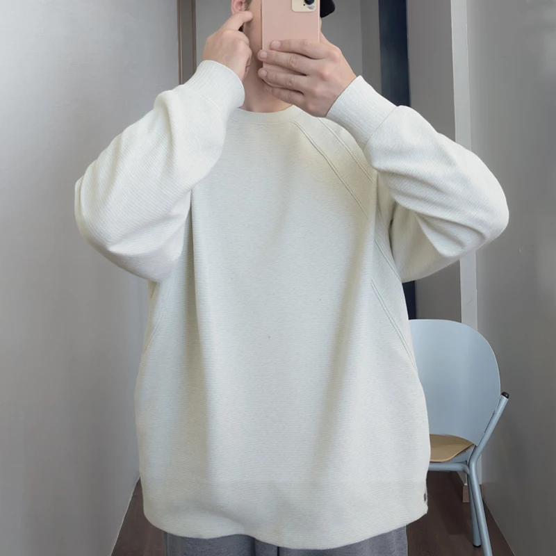 2023 Veidoorn Herbst-Langarm-Sweatshirt aus Baumwollmischung für Herren, weich, lässig, Basic-Top, Oversize-Pullover, Basics