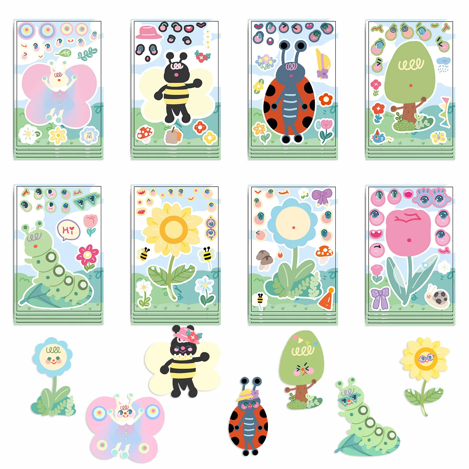 8/16 Stück Cartoon Garten Insekt machen ein Gesicht Puzzle Aufkleber DIY Spiel für Notebook Koffer Laptop Schreibtisch Aufkleber