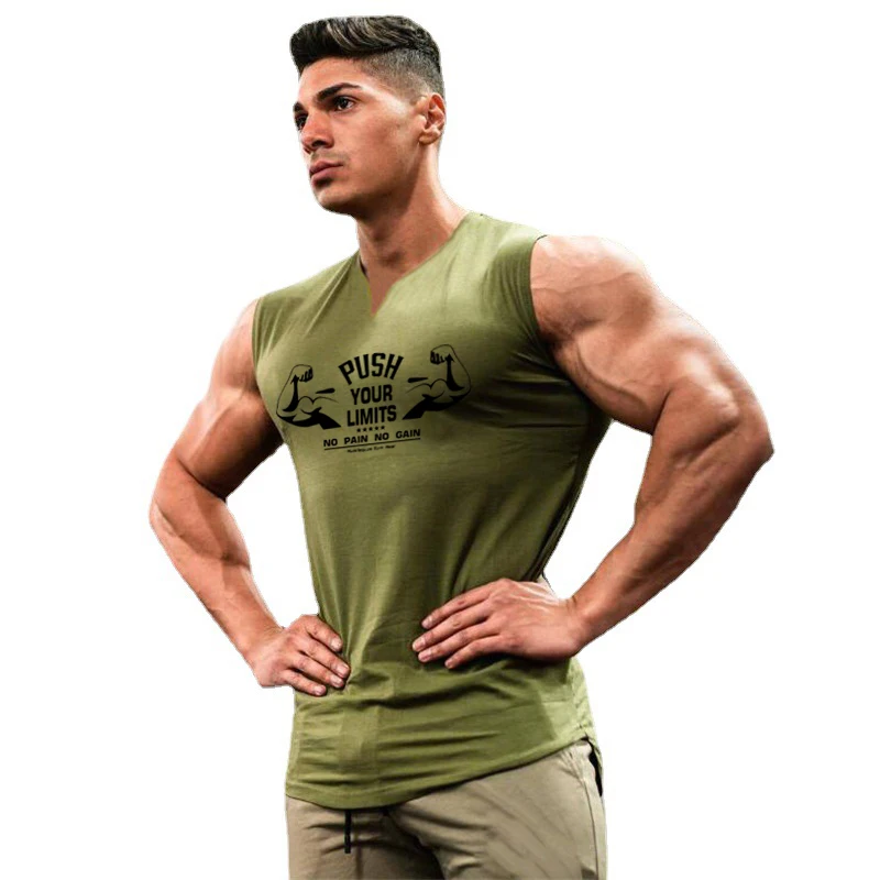 Sleeveless Running Shirt Cotton V Neck Gym Muscle Tank Tops Breathable Athletic Training Tee Bodybuilding Sportswear Summer Mens