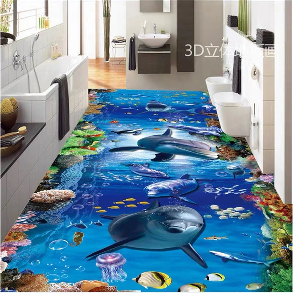 Custom 3D floor wallpaper non-slip waterproof thickened self-adhesive floor sticker painting Mural wall paper Floor decoration
