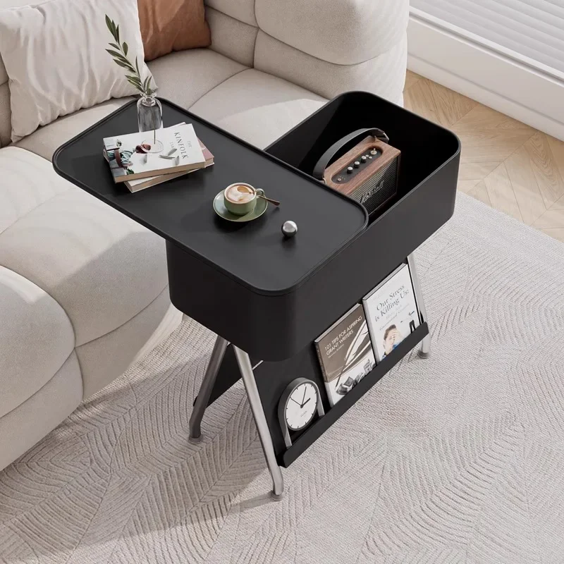 Narrow Living Room Sofa Side Cabinet Creative Black Edge Table Modern Simple Movable Bedside Table Small Antique Coffee Table